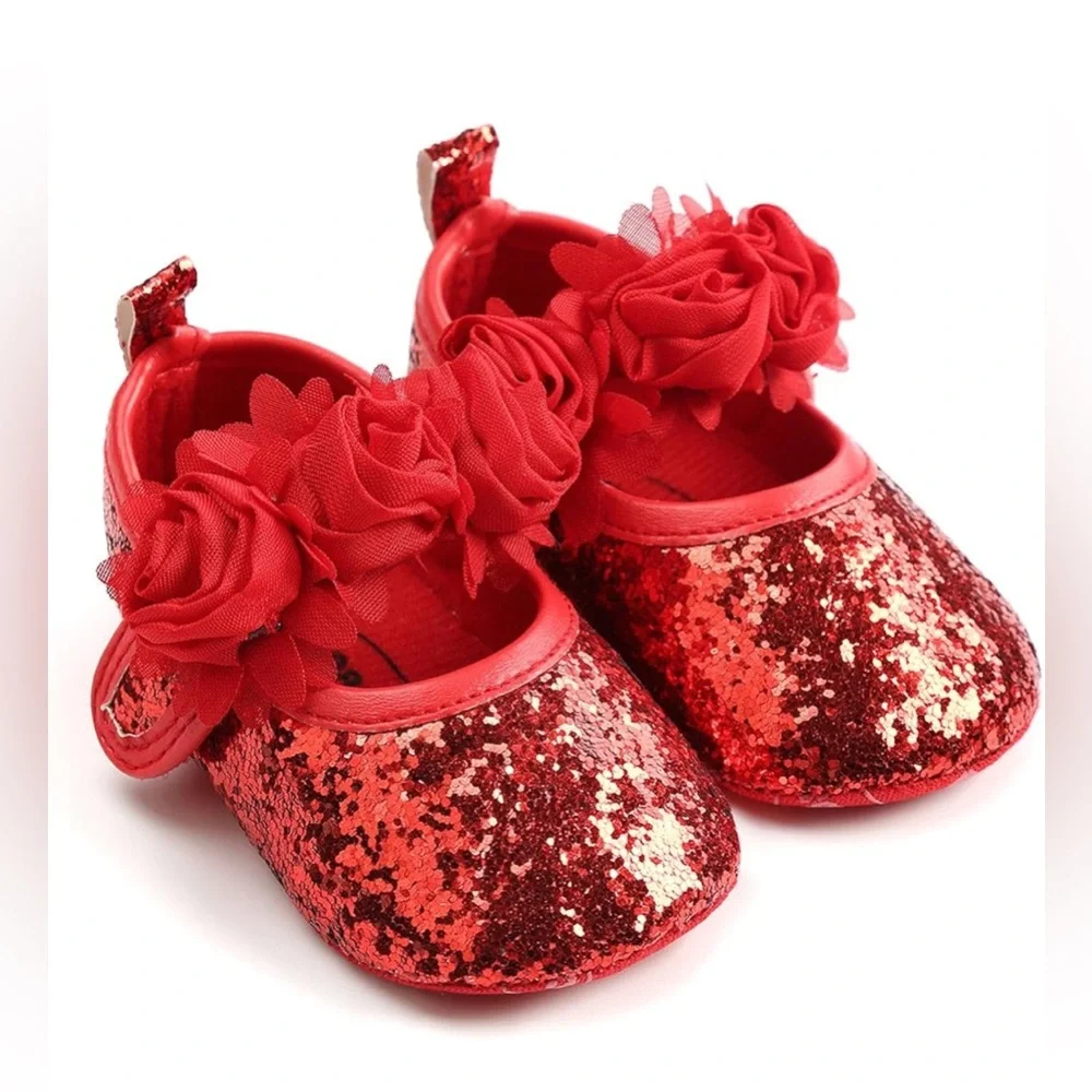 NEW Red Glitter Girls Shoe Mary Jane Baby Little Kids Size 3 6-9‎ Months